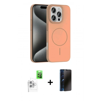 MARSİLYAN™- iPhone 16 Pro Max Kılıf Siluet Doku Özel Seri - Siyah 3D Antistatik Hayalet Cam Ekran Koruyucu + Raze Metal Kamera Lens - BZ