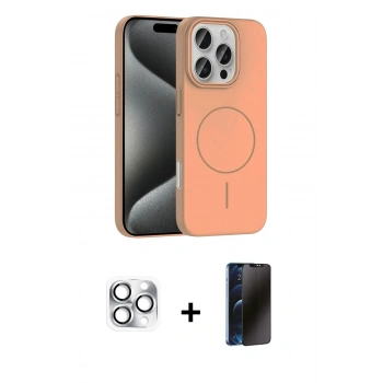 MARSİLYAN™- iPhone 16 Pro Max Kılıf Siluet Doku Özel Seri - Siyah 3D Antistatik Hayalet Cam Ekran Koruyucu + Pers Alüminyum Kamera Lens - GS