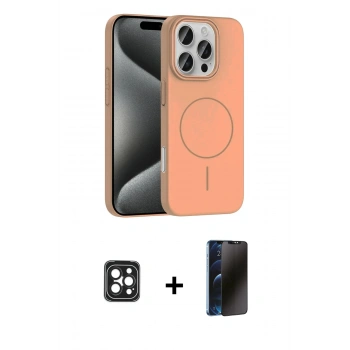 MARSİLYAN™- iPhone 16 Pro Max Kılıf Siluet Doku Özel Seri - Siyah 3D Antistatik Hayalet Cam Ekran Koruyucu + PVD Metal Kamera Lens - SH