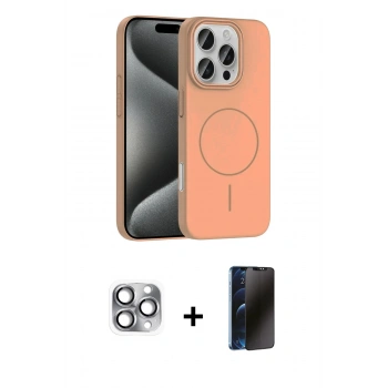 MARSİLYAN™- iPhone 16 Pro Max Kılıf Siluet Doku Özel Seri - Siyah 3D Antistatik Hayalet Cam Ekran Koruyucu + Pers Alüminyum Kamera Lens - GI