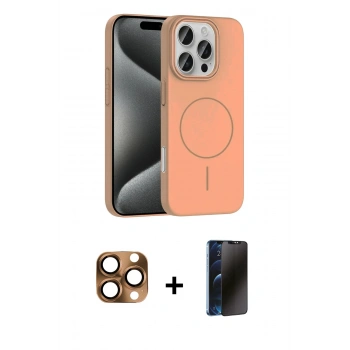 MARSİLYAN™- iPhone 16 Pro Max Kılıf Siluet Doku Özel Seri - Siyah 3D Antistatik Hayalet Cam Ekran Koruyucu + Pers Alüminyum Kamera Lens - CLTM