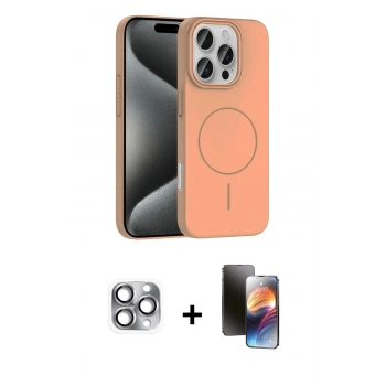 MARSİLYAN™- iPhone 16 Pro Max Kılıf Siluet Doku Özel Seri - Siyah 3D Antistatik Mat Seramik Nano Ekran Koruyucu + Pers Alüminyum Kamera Lens - GI
