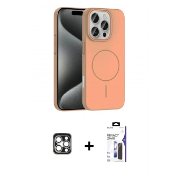 MARSİLYAN™- iPhone 16 Pro Max Kılıf Siluet Doku Özel Seri - Siyah Bilvis 3X AR Hayalet Cam Ekran Koruyucu + PVD Metal Kamera Lens - GS