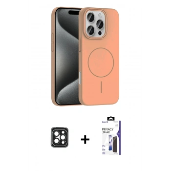 MARSİLYAN™- iPhone 16 Pro Max Kılıf Siluet Doku Özel Seri - Siyah Bilvis 3X AR Hayalet Cam Ekran Koruyucu + PVD Metal Kamera Lens - SH