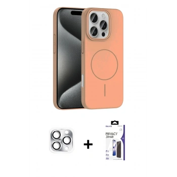 MARSİLYAN™- iPhone 16 Pro Max Kılıf Siluet Doku Özel Seri - Siyah Bilvis 3X AR Hayalet Cam Ekran Koruyucu + Pers Alüminyum Kamera Lens - GS