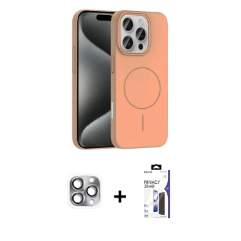 MARSİLYAN™- iPhone 16 Pro Max Kılıf Siluet Doku Özel Seri - Siyah Bilvis 3X AR Hayalet Cam Ekran Koruyucu + Pers Alüminyum Kamera Lens - GI