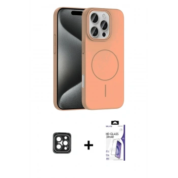 MARSİLYAN™- iPhone 16 Pro Max Kılıf Siluet Doku Özel Seri - Siyah Bilvis 3X AR HD Cam Ekran Koruyucu + PVD Metal Kamera Lens - SH