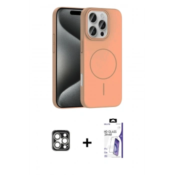 MARSİLYAN™- iPhone 16 Pro Max Kılıf Siluet Doku Özel Seri - Siyah Bilvis 3X AR HD Cam Ekran Koruyucu + PVD Metal Kamera Lens - GS