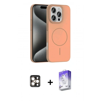 MARSİLYAN™- iPhone 16 Pro Max Kılıf Siluet Doku Özel Seri - Siyah Bilvis 5in1 3D Magic Cam Ekran Koruyucu + PVD Metal Kamera Lens - GD