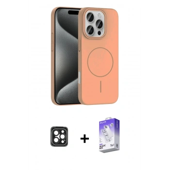MARSİLYAN™- iPhone 16 Pro Max Kılıf Siluet Doku Özel Seri - Siyah Bilvis 5in1 3D Magic Cam Ekran Koruyucu + PVD Metal Kamera Lens - SH