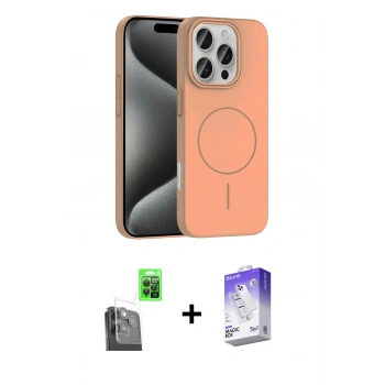 MARSİLYAN™- iPhone 16 Pro Max Kılıf Siluet Doku Özel Seri - Siyah Bilvis 5in1 3D Magic Cam Ekran Koruyucu + Raze Metal Kamera Lens - SH