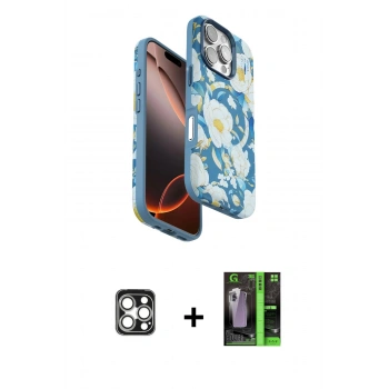 MARSİLYAN™- iPhone 16 Pro Max Kılıf Siluet Doku - Şeffaf 360 Full Body Arka Koruyucu + PVD Metal Kamera Lens - GS