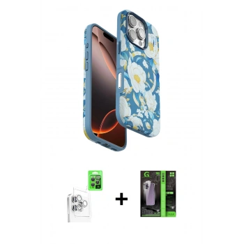 MARSİLYAN™- iPhone 16 Pro Max Kılıf Siluet Doku - Şeffaf 360 Full Body Arka Koruyucu + Raze Metal Kamera Lens - BZ