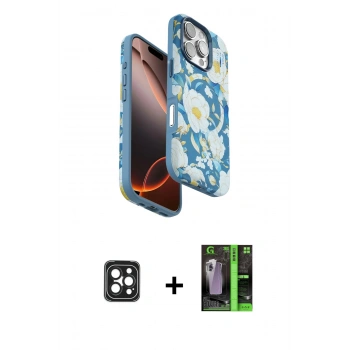 MARSİLYAN™- iPhone 16 Pro Max Kılıf Siluet Doku - Şeffaf 360 Full Body Arka Koruyucu + PVD Metal Kamera Lens - SH
