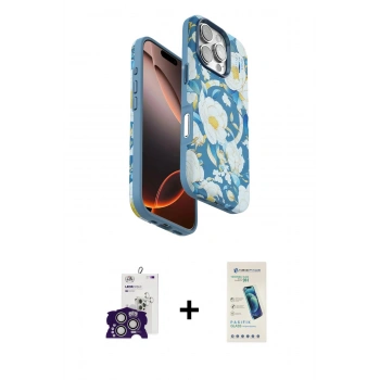 MARSİLYAN™- iPhone 16 Pro Max Kılıf Siluet Doku - Şeffaf Pasifik Cam Ekran Koruyucu + Bilvis Titan Kamera Lens - GS