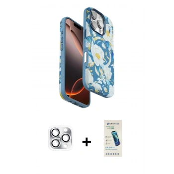 MARSİLYAN™- iPhone 16 Pro Max Kılıf Siluet Doku - Şeffaf Pasifik Cam Ekran Koruyucu + Pers Alüminyum Kamera Lens - GS
