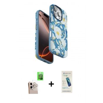 MARSİLYAN™- iPhone 16 Pro Max Kılıf Siluet Doku - Şeffaf Pasifik Cam Ekran Koruyucu + Raze Metal Kamera Lens - NLGY