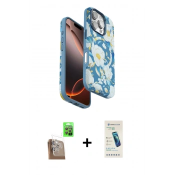 MARSİLYAN™- iPhone 16 Pro Max Kılıf Siluet Doku - Şeffaf Pasifik Cam Ekran Koruyucu + Raze Metal Kamera Lens - CLTM