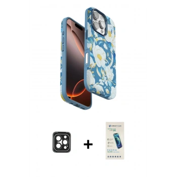 MARSİLYAN™- iPhone 16 Pro Max Kılıf Siluet Doku - Şeffaf Pasifik Cam Ekran Koruyucu + PVD Metal Kamera Lens - SH