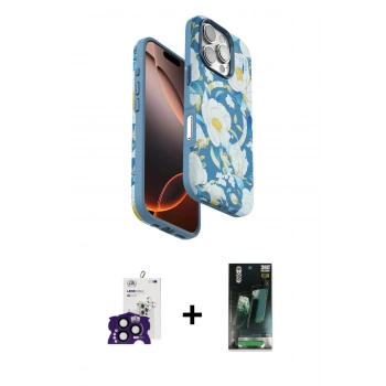 MARSİLYAN™- iPhone 16 Pro Max Kılıf Siluet Doku - Siyah 360 Mat Full Body Arka Koruyucu + Bilvis Titan Kamera Lens - SH