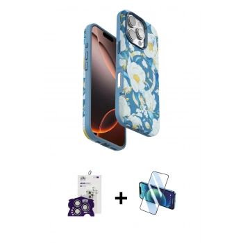 MARSİLYAN™- iPhone 16 Pro Max Kılıf Siluet Doku - Siyah 3D Antistatik Cam Ekran Koruyucu + Bilvis Titan Kamera Lens - GS