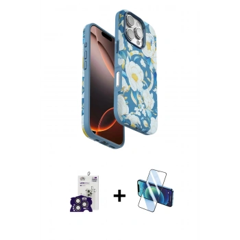 MARSİLYAN™- iPhone 16 Pro Max Kılıf Siluet Doku - Siyah 3D Antistatik Cam Ekran Koruyucu + Bilvis Titan Kamera Lens - TMGI