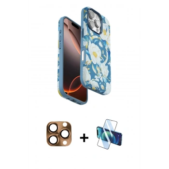 MARSİLYAN™- iPhone 16 Pro Max Kılıf Siluet Doku - Siyah 3D Antistatik Cam Ekran Koruyucu + Pers Alüminyum Kamera Lens - CLTM