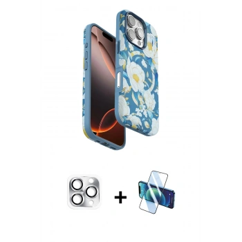 MARSİLYAN™- iPhone 16 Pro Max Kılıf Siluet Doku - Siyah 3D Antistatik Cam Ekran Koruyucu + Pers Alüminyum Kamera Lens - GS