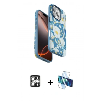 MARSİLYAN™- iPhone 16 Pro Max Kılıf Siluet Doku - Siyah 3D Antistatik Cam Ekran Koruyucu + PVD Metal Kamera Lens - GS
