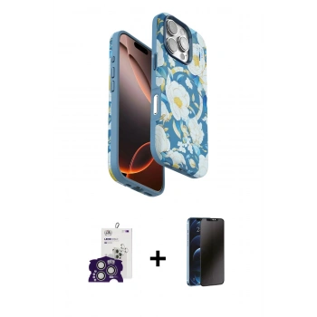 MARSİLYAN™- iPhone 16 Pro Max Kılıf Siluet Doku - Siyah 3D Antistatik Hayalet Cam Ekran Koruyucu + Bilvis Titan Kamera Lens - GS