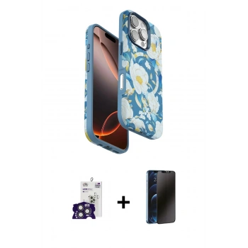MARSİLYAN™- iPhone 16 Pro Max Kılıf Siluet Doku - Siyah 3D Antistatik Hayalet Cam Ekran Koruyucu + Bilvis Titan Kamera Lens - TMGI