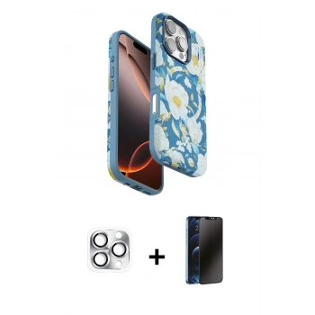 MARSİLYAN™- iPhone 16 Pro Max Kılıf Siluet Doku - Siyah 3D Antistatik Hayalet Cam Ekran Koruyucu + Pers Alüminyum Kamera Lens - GS