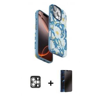MARSİLYAN™- iPhone 16 Pro Max Kılıf Siluet Doku - Siyah 3D Antistatik Hayalet Cam Ekran Koruyucu + PVD Metal Kamera Lens - GS