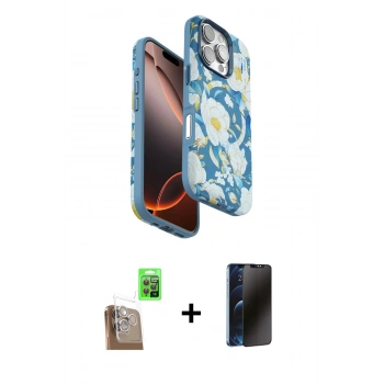 MARSİLYAN™- iPhone 16 Pro Max Kılıf Siluet Doku - Siyah 3D Antistatik Hayalet Cam Ekran Koruyucu + Raze Metal Kamera Lens - CLTM
