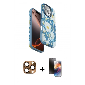 MARSİLYAN™- iPhone 16 Pro Max Kılıf Siluet Doku - Siyah 3D Antistatik Mat Seramik Nano Ekran Koruyucu + Pers Alüminyum Kamera Lens - CLTM