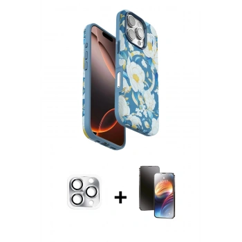 MARSİLYAN™- iPhone 16 Pro Max Kılıf Siluet Doku - Siyah 3D Antistatik Mat Seramik Nano Ekran Koruyucu + Pers Alüminyum Kamera Lens - GS