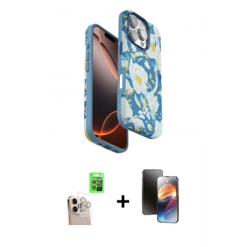 MARSİLYAN™- iPhone 16 Pro Max Kılıf Siluet Doku - Siyah 3D Antistatik Mat Seramik Nano Ekran Koruyucu + Raze Metal Kamera Lens - NLGY
