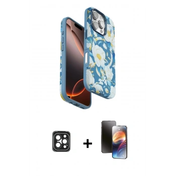 MARSİLYAN™- iPhone 16 Pro Max Kılıf Siluet Doku - Siyah 3D Antistatik Mat Seramik Nano Ekran Koruyucu + PVD Metal Kamera Lens - SH
