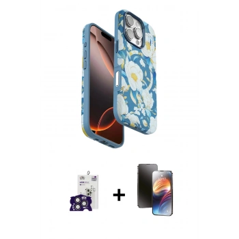 MARSİLYAN™- iPhone 16 Pro Max Kılıf Siluet Doku - Siyah 3D Antistatik Mat Seramik Nano Ekran Koruyucu + Bilvis Titan Kamera Lens - TMGI