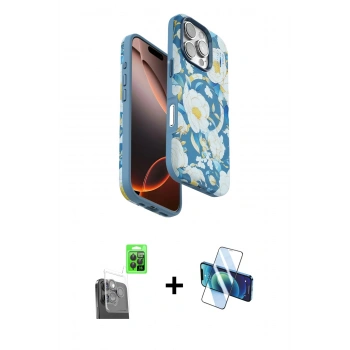 MARSİLYAN™- iPhone 16 Pro Max Kılıf Siluet Doku - Siyah 3D Antistatik Seramik Nano Ekran Koruyucu + Raze Metal Kamera Lens - SH