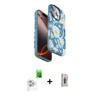 MARSİLYAN™- iPhone 16 Pro Max Kılıf Siluet Doku - Siyah Bilvis 3D Cam Ekran Koruyucu + Raze Metal Kamera Lens - BZ