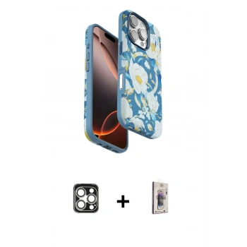 MARSİLYAN™- iPhone 16 Pro Max Kılıf Siluet Doku - Siyah Bilvis 3D Cam Ekran Koruyucu + PVD Metal Kamera Lens - GS