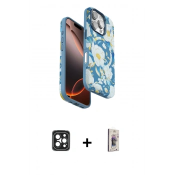 MARSİLYAN™- iPhone 16 Pro Max Kılıf Siluet Doku - Siyah Bilvis 3D Cam Ekran Koruyucu + PVD Metal Kamera Lens - SH