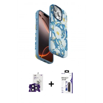 MARSİLYAN™- iPhone 16 Pro Max Kılıf Siluet Doku - Siyah Bilvis 3X AR Hayalet Cam Ekran Koruyucu + Bilvis Titan Kamera Lens - SH