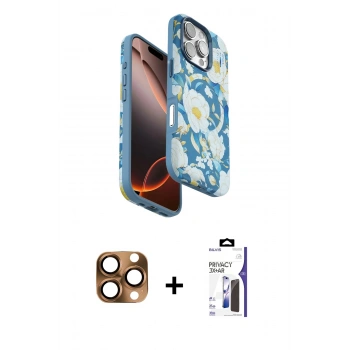 MARSİLYAN™- iPhone 16 Pro Max Kılıf Siluet Doku - Siyah Bilvis 3X AR Hayalet Cam Ekran Koruyucu + Pers Alüminyum Kamera Lens - CLTM