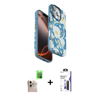 MARSİLYAN™- iPhone 16 Pro Max Kılıf Siluet Doku - Siyah Bilvis 3X AR Hayalet Cam Ekran Koruyucu + Raze Metal Kamera Lens - NLGY