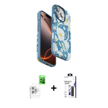 MARSİLYAN™- iPhone 16 Pro Max Kılıf Siluet Doku - Siyah Bilvis 3X AR Hayalet Cam Ekran Koruyucu + Raze Metal Kamera Lens - BZ