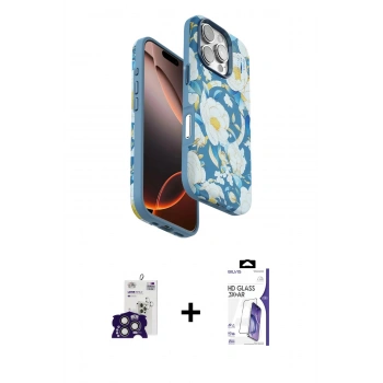 MARSİLYAN™- iPhone 16 Pro Max Kılıf Siluet Doku - Siyah Bilvis 3X AR HD Cam Ekran Koruyucu + Bilvis Titan Kamera Lens - TMGI