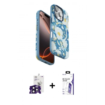 MARSİLYAN™- iPhone 16 Pro Max Kılıf Siluet Doku - Siyah Bilvis 3X AR HD Cam Ekran Koruyucu + Bilvis Titan Kamera Lens - SH