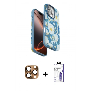 MARSİLYAN™- iPhone 16 Pro Max Kılıf Siluet Doku - Siyah Bilvis 3X AR HD Cam Ekran Koruyucu + Pers Alüminyum Kamera Lens - CLTM